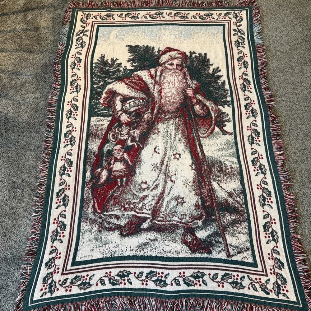 Santa Claus Tapestry Throw Blanket With Fringe Edges 67